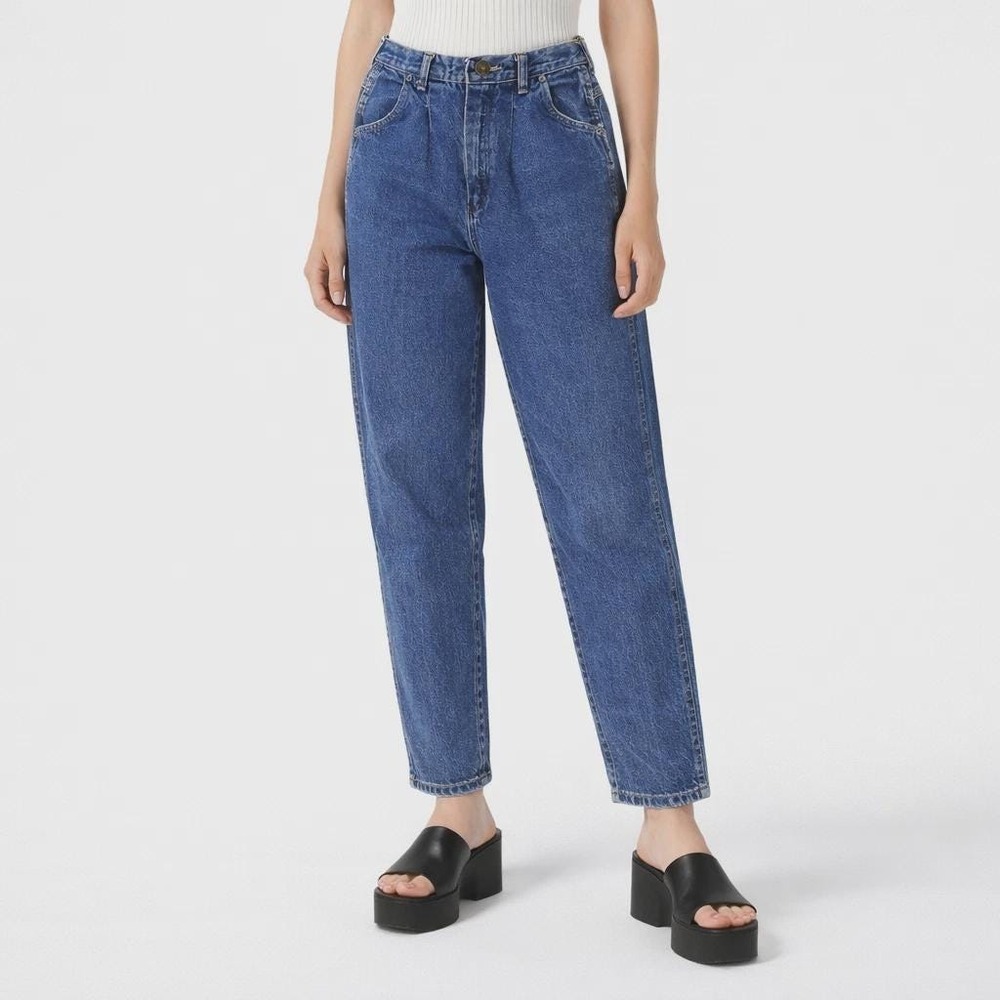 80s Vintage Dark Wash High Rise Pleated Tapered Leg Blue Denim Jeans Size 10